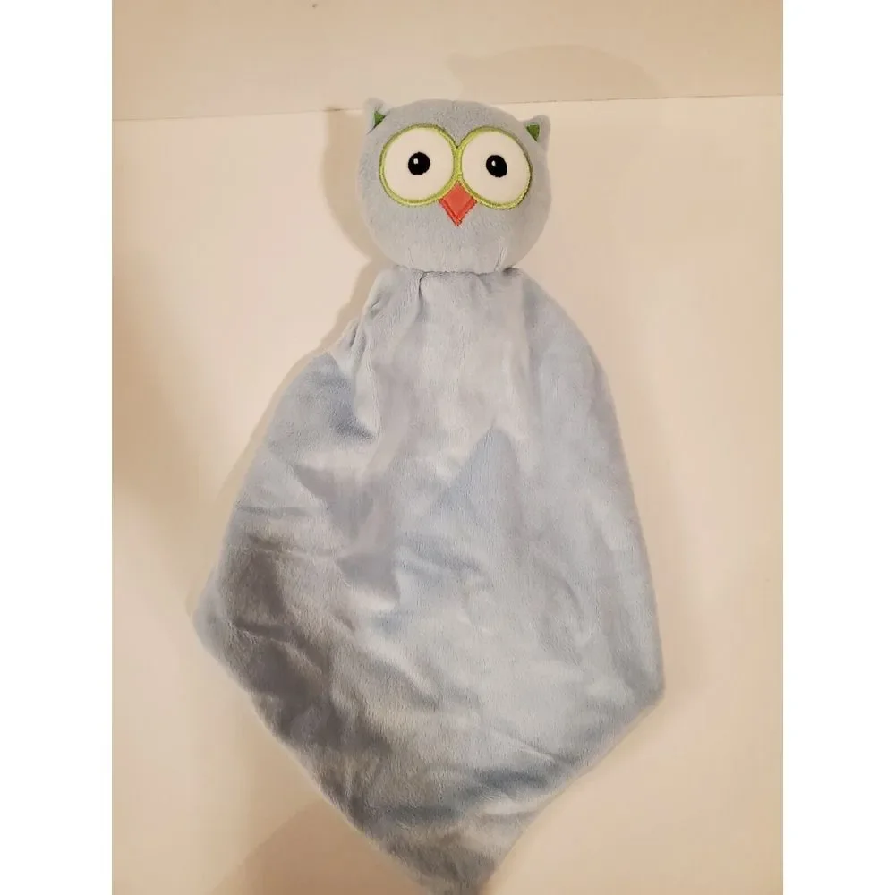 Blue Owl Lovey Baby Security Blanket Plush Lovey Blue Pink Knotted Corners